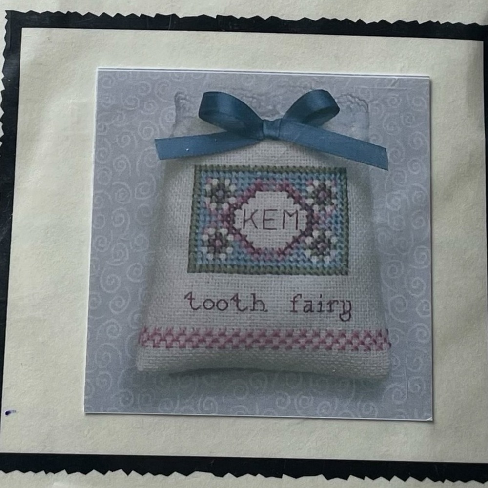 Tooth Fairy Pouch Vintage Counted Cross Stitch Kit Kaleidoscope Blue Pink Green